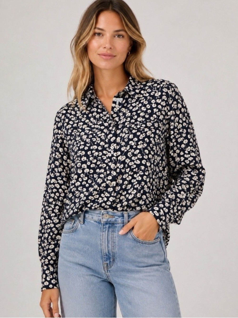 Trovata Navy and White Floral Button-Down Shirt